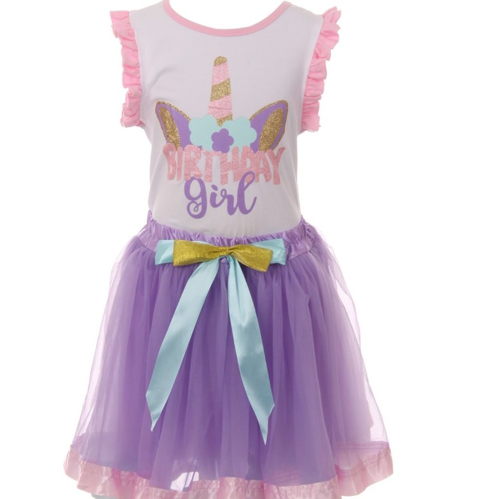 Toddler Girls Unicorn Floral 2 PCS Top Skirt Tutu Tulle Casual Outfit Clothing
